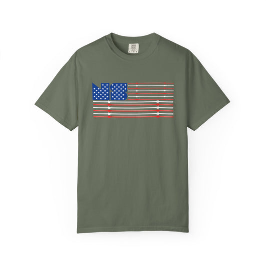 No Spotter Barbell American Flag Design: Unisex Garment-Dyed T-shirt