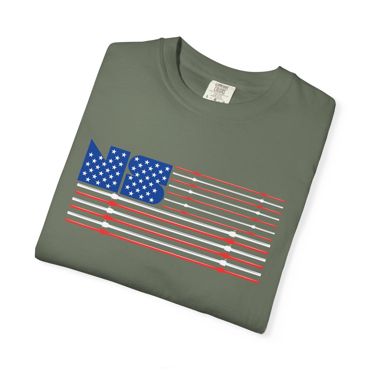 No Spotter Barbell American Flag Design: Unisex Garment-Dyed T-shirt