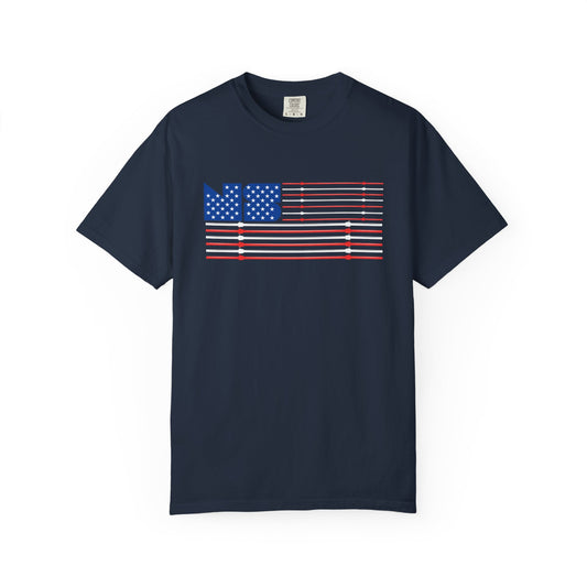 No Spotter Barbell American Flag Design: Unisex Garment-Dyed T-shirt