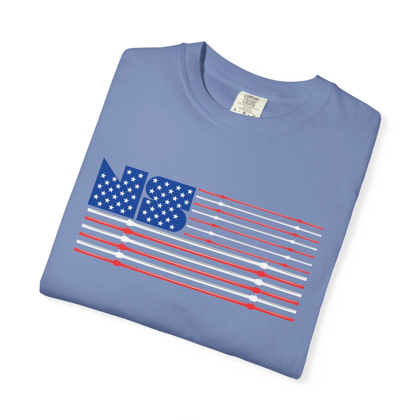 No Spotter Barbell American Flag Design: Unisex Garment-Dyed T-shirt