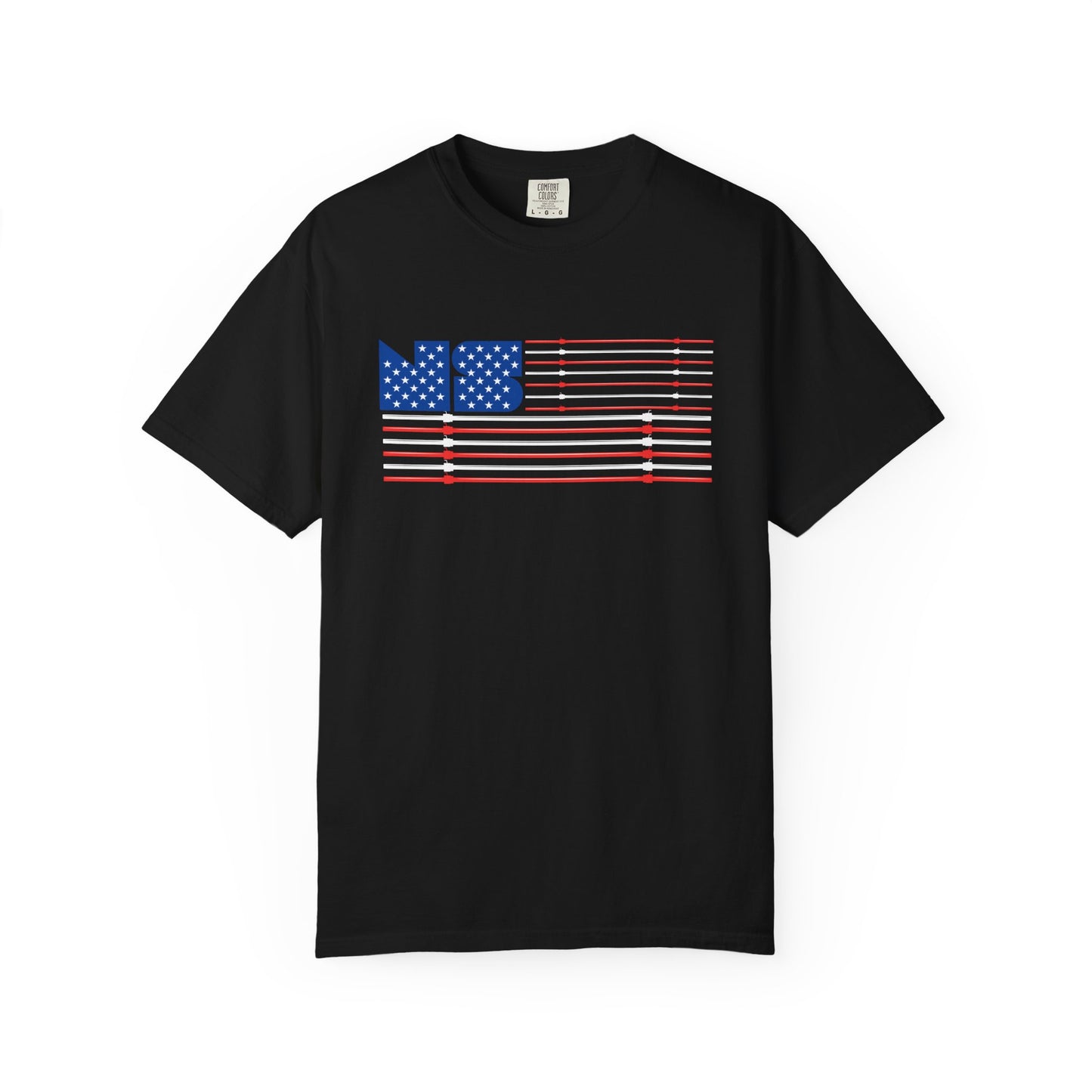 No Spotter Barbell American Flag Design: Unisex Garment-Dyed T-shirt