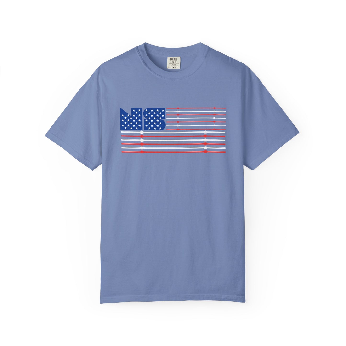 No Spotter Barbell American Flag Design: Unisex Garment-Dyed T-shirt