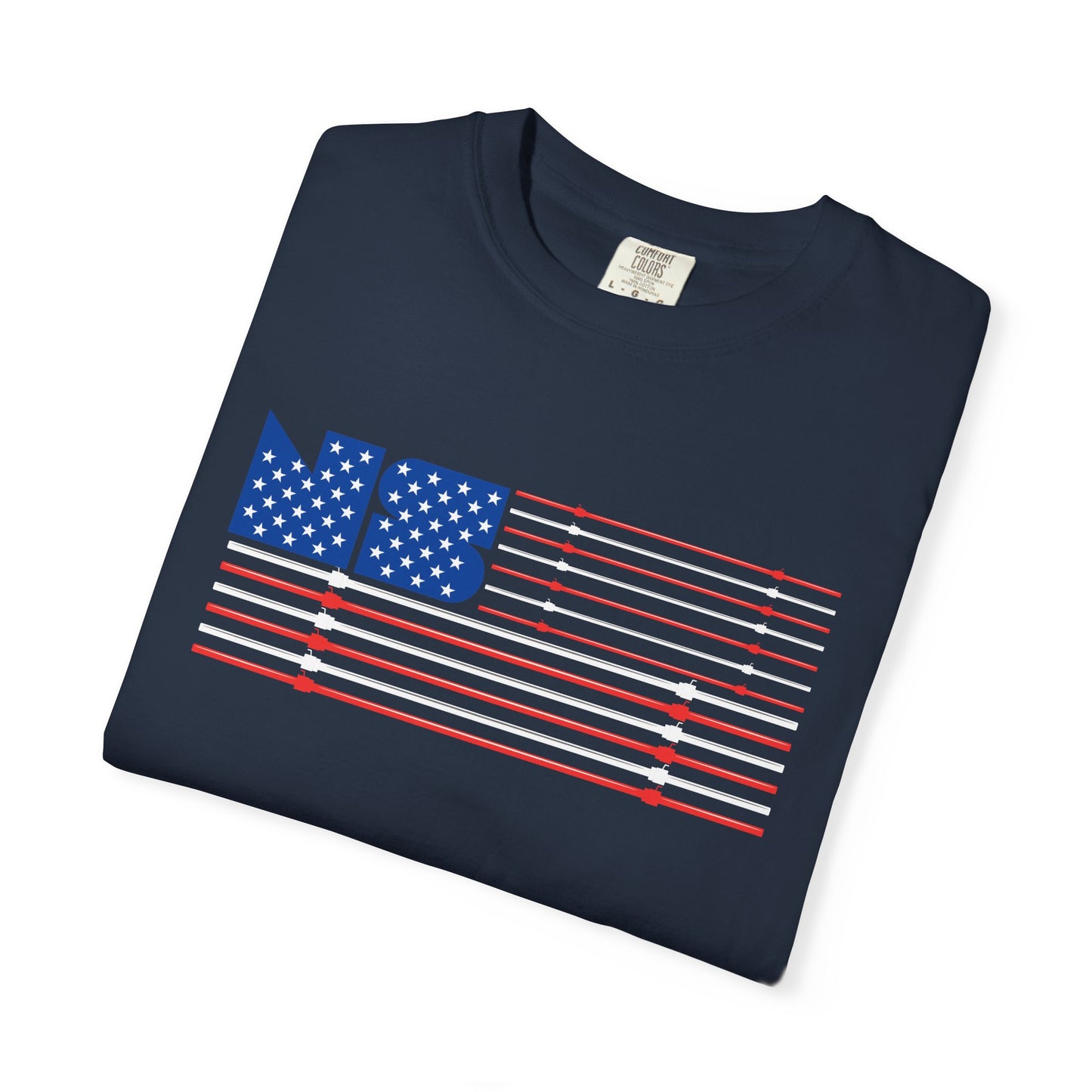 No Spotter Barbell American Flag Design: Unisex Garment-Dyed T-shirt