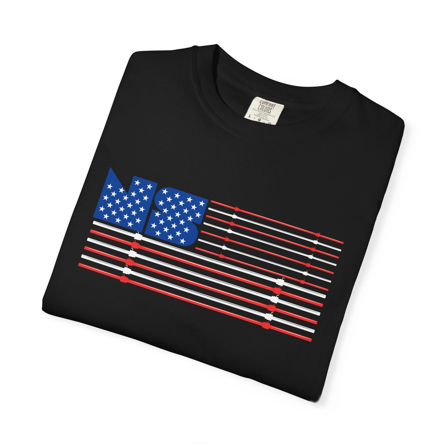 No Spotter Barbell American Flag Design: Unisex Garment-Dyed T-shirt